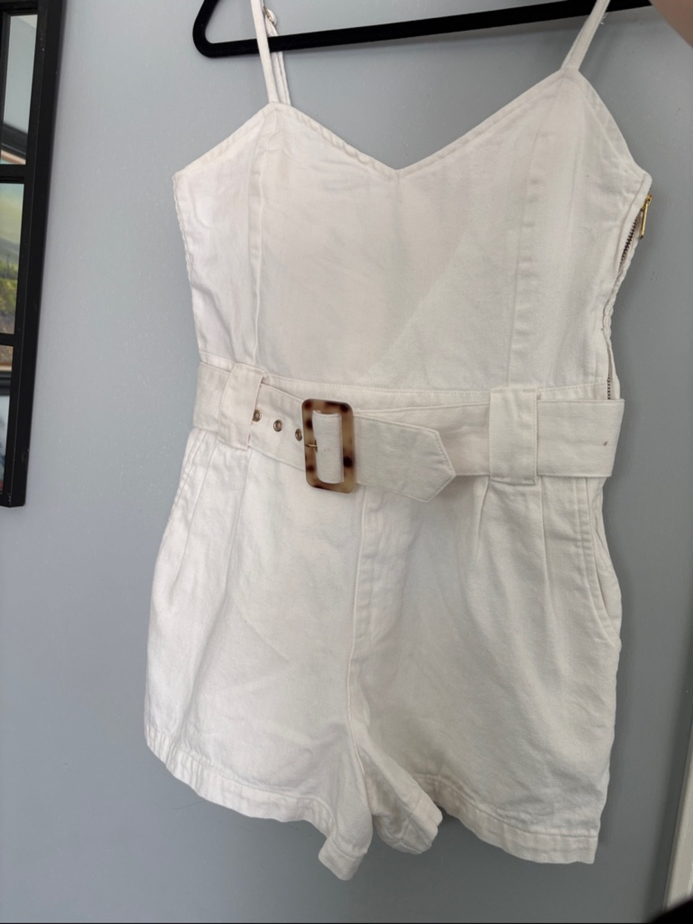 Show Me Your MuMu White Spaghetti-Strap Belted Romper size M - Picture 3 of 7